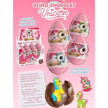 Vente grossiste confiserie OEUF CHOCOLAT UNICORN X24   BRABO